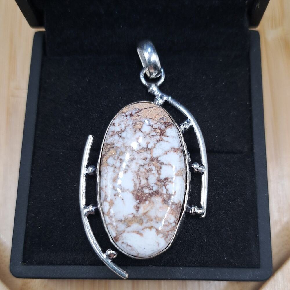 Wild Horse Jasper 925 Silver Plated Ethnic Crystal Pendant, Jewelry, 2.3"